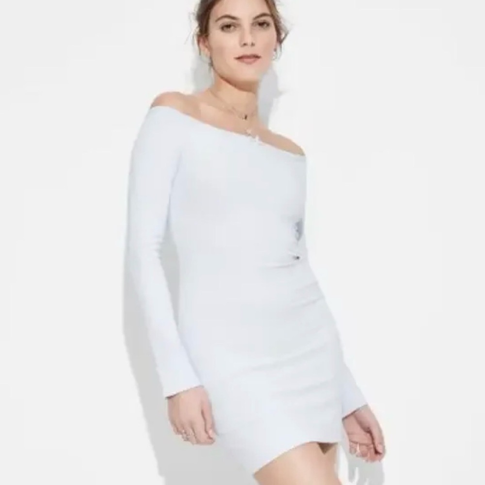 Wild Fable Off-Shoulder White Long Sleeve Dress M & L